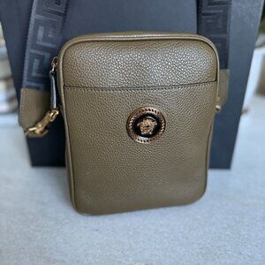 VERSACE 1002885 Leather Medusa shoulder bag 1002885 Olive Green
